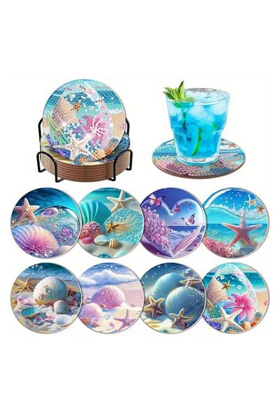 Choice Aa1650-8pcs 8pcs/set Diy Diamond Painting Coasters With Holder Anti Slip Wood Drip Mats Crystal Rhin