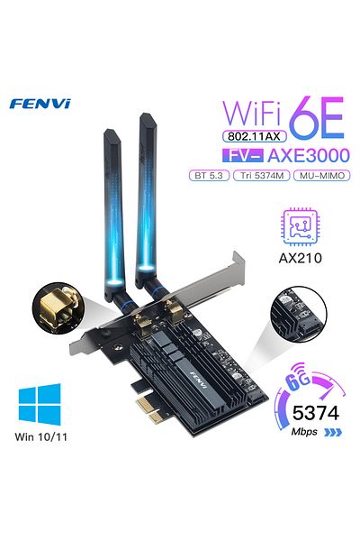 fenvi Fv-axe3000 5374 ميجابت في الثانية واي فاي 6e Ax210 لبلوتوث 5.3 ثلاثي النطاق 2.4 جرام / 5 جرام / 6 جيجا هرتز لاسلكي PCIe واي فاي A