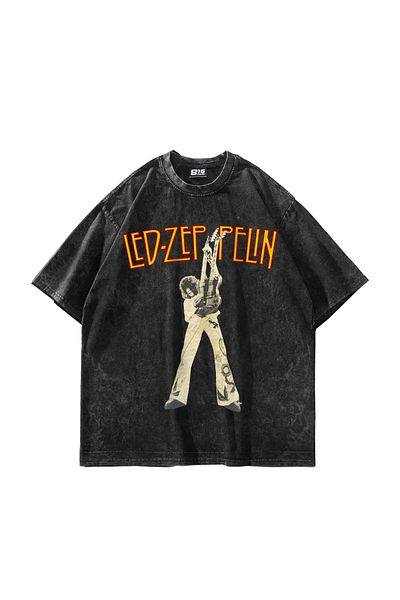 Sekizbiraltı Led Zeppelin Starry Oversize Μαύρο T-Shirt - 24/1 Premium Washable