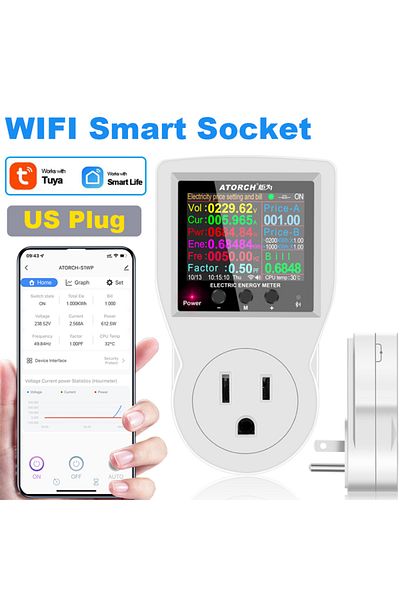 ATORCH Us Plug Wifi Tuya Wifi Smart Socket 16a Power Energy Meter 110v/220v Dual Voltage App Control Real-