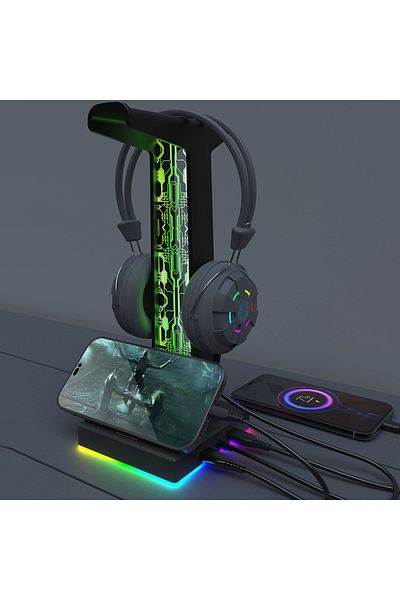 Choice حامل سماعات رأس للألعاب RGB منفذ USB مزدوج منفذ صوت 3.5 ملم 10 تأثيرات إضاءة رأس ألعاب سطح المكتب...