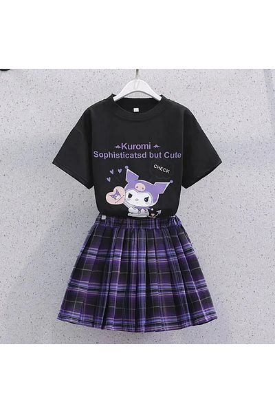 Choice 140cm A Sanrio Kuromi Kawaii Girls College Style T-shirt Skirt Suit Summer Clothes New Girl Suit Chi