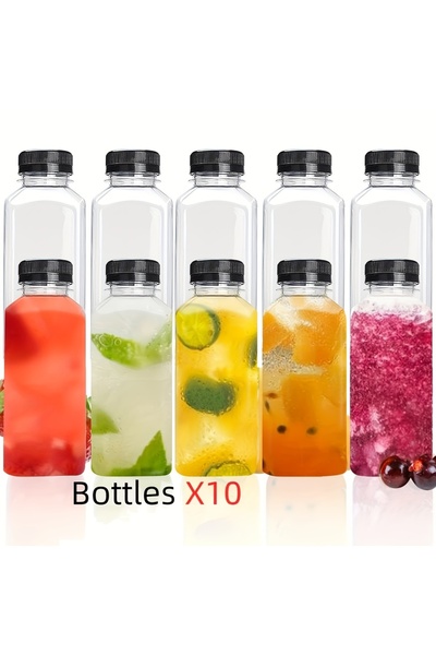 Choice 60ml black cap 10pcs Leak-Proof Clear Plastic Juice Bottles-Perfect For Juicing, Smoothies, Milk Ho
