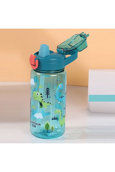 Choice Green 600ml Children Cartoon Animal Water Bottle Cup With Straw Portable Student Anti-falling Water