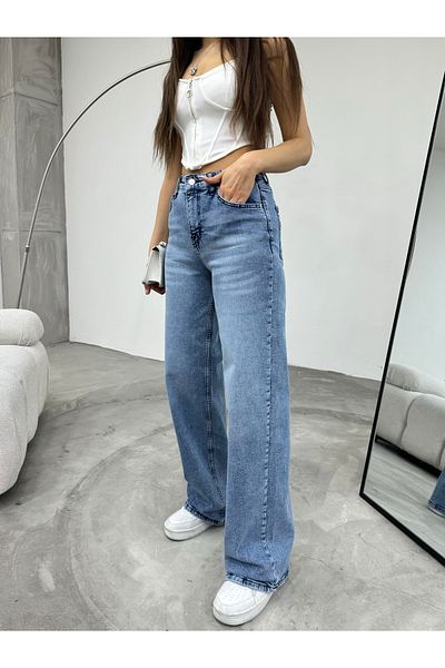 BİKELİFE Damen-Jeans im Vintage-Stil mit hoher Taille und weitem Bein in hellem Effekt