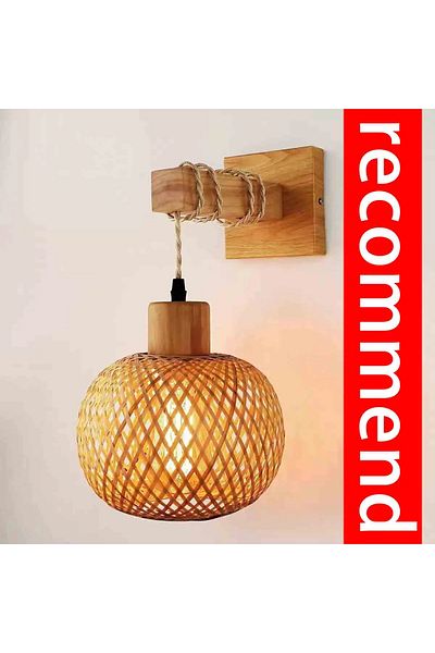 JOYINLED No Light Bulb Wood Color Bamboo Lantern Wall Lamp Natural Rattan Wicker E27 Chandeliers Hand-woven B