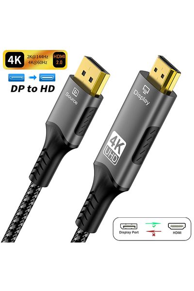 Choice كابل 2 متر 4K Dp إلى HDMI متوافق مع DisplayPort إلى HDMI محول Dp1.4 إلى HDMI 2.1 8k@60hz 4k@120hz H