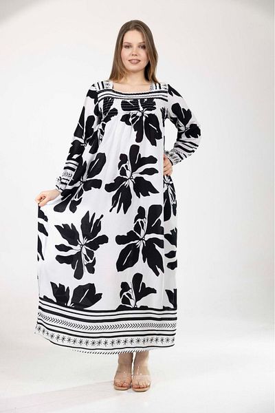 mervemoda Women's Long Sleeve Plus Size Summer Woven Dress