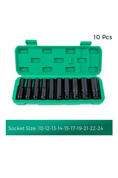 Binoax 10pcs 10-24mm 10pcs 1/2" Drive Metric Impact Socket Set Universal Socket Metric Drive Deep Socket Se