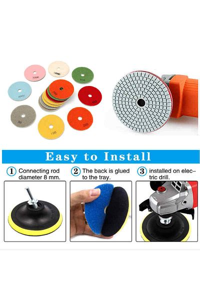 WIDEEP 16pcs 4 inch 100mm Diamond Polishing Pads Kit Wet/Dry for Granite Stone Concrete Marble Polishing...