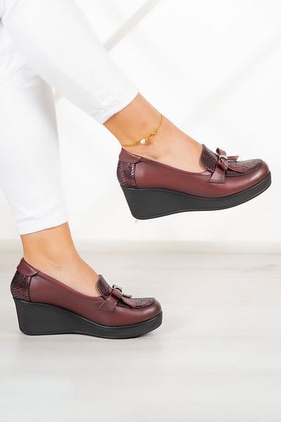 Erkan Saçmacı Pantofi casual cu toc cu pană din piele naturală Emma Burgundy