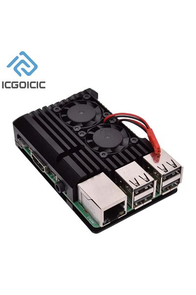 Choice Pi 4 With Fan For Raspberry Pi 4 3 Model B 3b Plus Aluminum Case With Dual Cooling Fan Metal Shell E