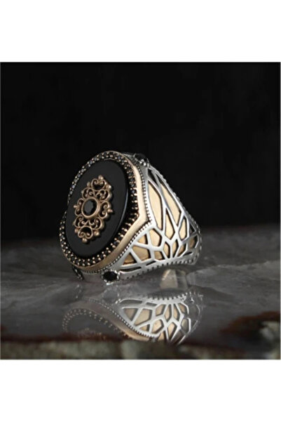 OSMANLI GÜMÜŞ Erkek Gümüş Yüzük - Oniks Taşlı Gümüş Erkek Yüzük