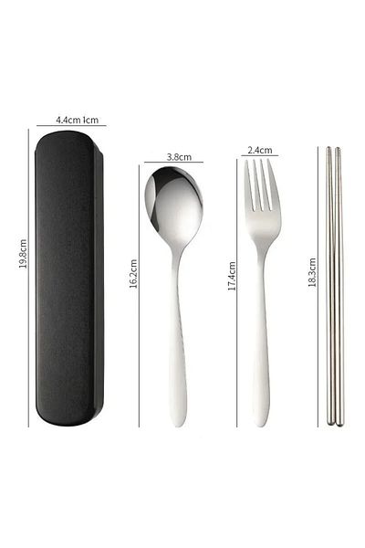 Choice Black 3pcs/set Stainless Steel Portable Tableware Set - Durable And Collectible Fork, Spoon, Chopsti