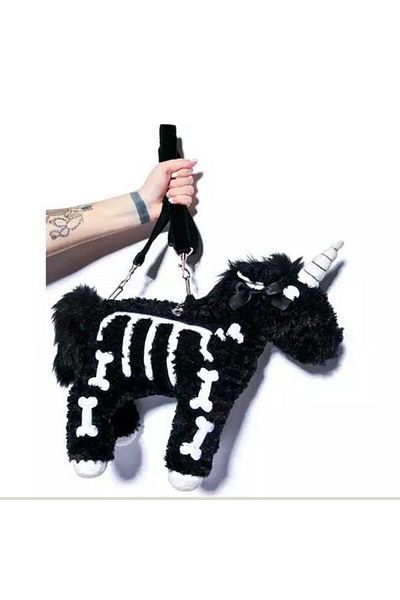 Choice About 40cm Black Dark Punk Unicorn Backpack Gothic Rock Pink Plush Flying Horse Skeleton Stuffed Cro