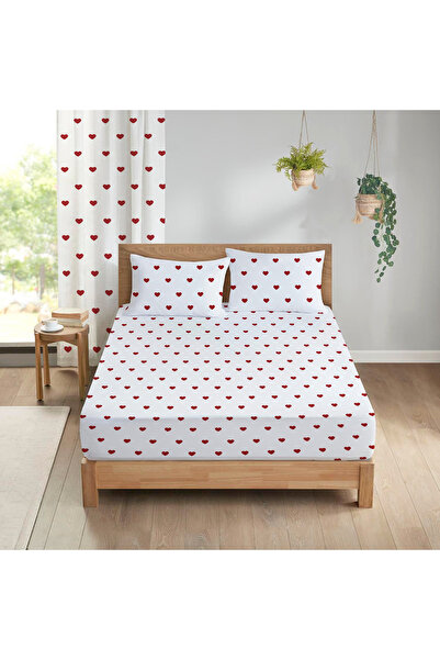 Evmila Set cearșafuri duble cu model de inimă 160x200 cm