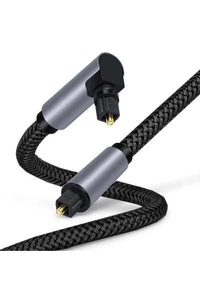 jiansu كابل صوت رقمي بصري بزاوية 90 درجة أسود بطول 1.5 متر وكابل محوري Toslink SPDIF بزاوية قائمة 5.1 لأجهزة Blu-ray