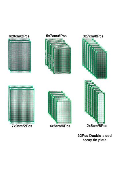 Choice 32pcs Kit 32 Pcs Double Sided Pcb Board Prototype Kit 6 Sizes Universal Printed Circuit Protoboard F