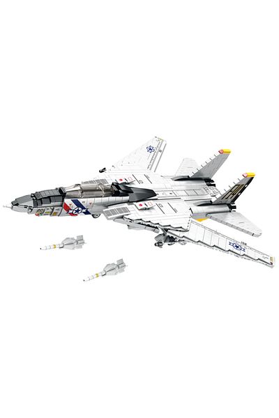 AMAZINGBLOKS بدون صندوق، 1443 قطعة مكعبات بناء طائرة مقاتلة عسكرية من طراز Tomcat F14، نموذج حاملة طائرات مقاتلة طراز B