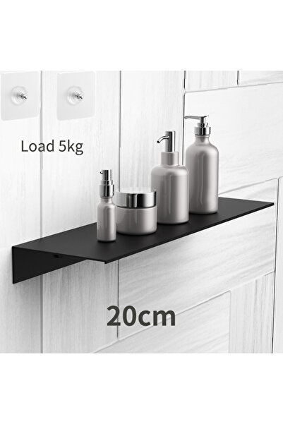 Choice رفوف حمام عائمة سوداء مقاس 20 سم، حمولة 5 كجم، بدون حفر، رف حائط للتخز...