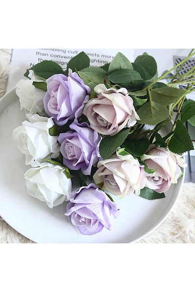 Choice MULTI 5pc Artificial Flowers Silk Rose Long Branch Bouquet for Wedding Home Decoration Fake Plants D
