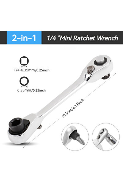 Choice مفتاح ربط فضي بمقبس سقاطة + مفتاح ربط بمقبس مفك براغي 2 في 1، حجم صغير...