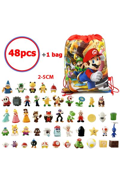 Choice 12-48pcs Super Mario Bros Action Figures Toys Set Kawaii PVC Anime Model Dolls With Storage Bag F...