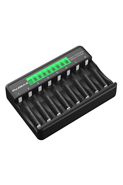 Choice1 شاحن بطارية PUJIMAX أسود من النوع C مزود بـ 8 فتحات وشاشة LCD ذكية لب...