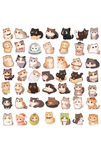Choice Pms156 50pcs Kawaii Cat Stickers Pvc Cartoon Cute Decals Toy Stationery Guitar Aesthetic Decorations