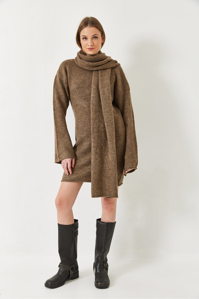 Bianco Lucci Kadın Kayık Yaka Kuşaklı Mini Elbise TE241056 60261362