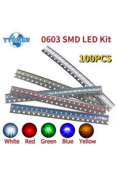 YTDMEN 5 Colors-100pcs 100pcs Smd Led 0603 Light Emitting Diode Ultra-bright Smd Led Red White Yellow Green