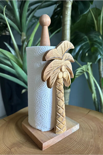 Reyo Rolă de sculptură în lemn cu model de palmier natural - Suport pentru șe...