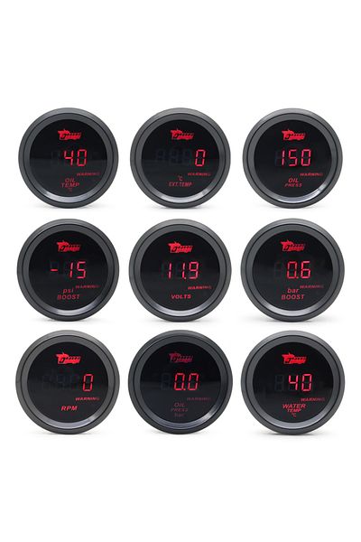 Choice 52mm Boost Gauge/Water Temp/Oil Temp/Oil Press/Voltage/Tachometer Gauge Digital Red led Black Case