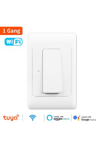 manhot Wifi 1 Gang Tuya Wifi Push Smart Switch Button Wall Light Switches 1/2/3gang No Neutral Wire Require