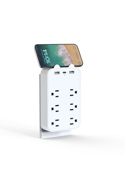 Choice 110-250 فولت أمريكي 6 أبيض أبيض 9 في 1 واقي من التيار الزائد وموسع 6 منافذ مع 2 منفذ USB و1 منفذ USB-c