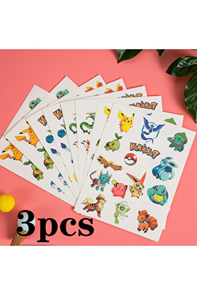 Choice ملصقات وشم بوكيمون عشوائية مكونة من 3 قطع، ملصق بيكاتشو تشارزارد مقاوم...