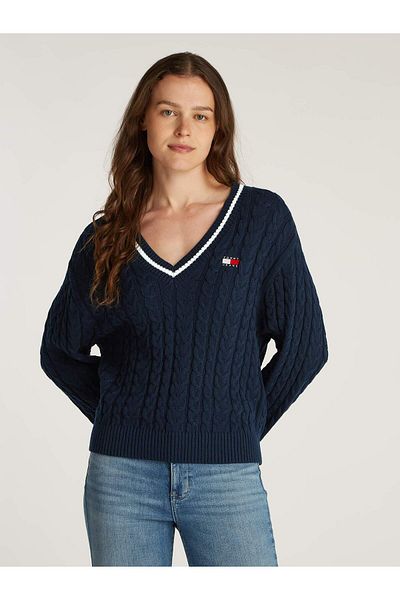 Tommy Hilfiger Svetr Tjw Badge Cable s výstřihem do V