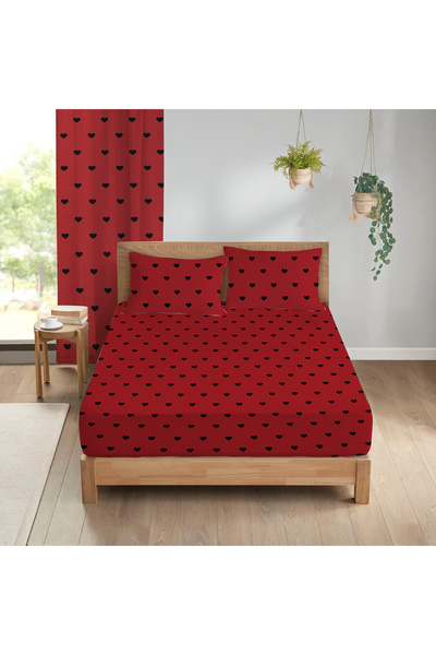 Evmila Set cearșafuri duble cu model de inimă 160x200 cm