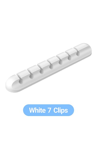 Choice حامل كابلات لاصق أبيض مكون من 7 فتحات لإدارة الأسلاك ومنظم الأسلاك لكابينة شحن USB لسطح المكتب