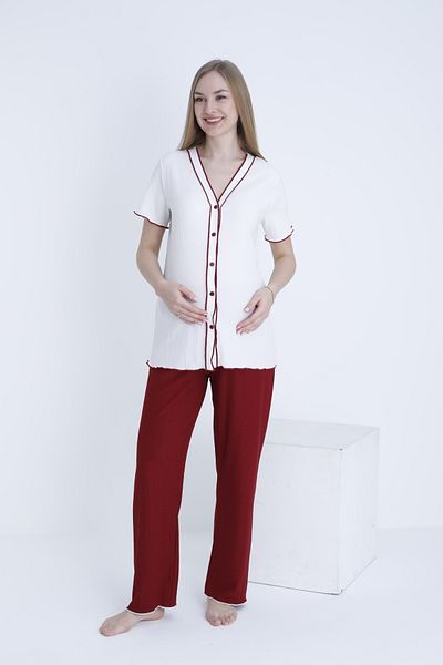Miss Dünya Lissa Front Button V Neck Stripe Detailed Adjustable Waist Elastic Woven Pajamas Set