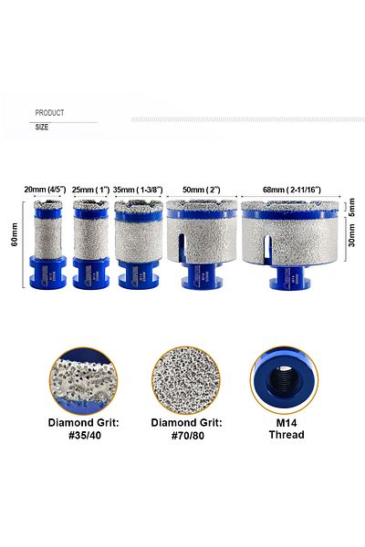 Choice 35mm M14 Thread Shdiatool Diamond Drilling Finger Milling Bits Dia 20/25/35/50/68mm Shaping Grinding