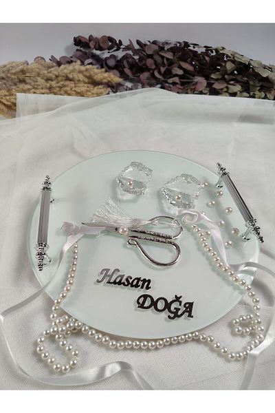 Basic Creation δίσκος υπόσχεσης λευκός κύκλος με διπλό μαργαριτάρι δίσκος καφέ δίσκος υπόσχεσης δίσκος αρραβώνων