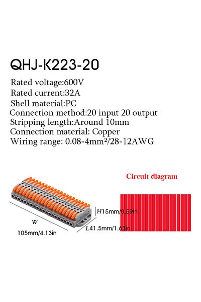 QHJIA 1pcs 223-20 1pc Wire Connector 2-30 Pins Fast Universal Compact Conductor Wiring Cable Electrical Pu
