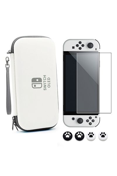 Choice 6 in 1 Switch OLED Storage Bag Carry Case with Tempered Glass Screen Protector and Thumb Stick Gr...