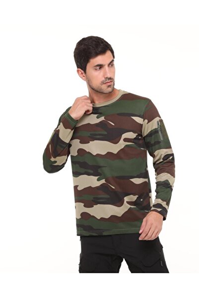 SINGLE SWORD Crew Neck Long Sleeve Camouflage Pattern T-Shirt