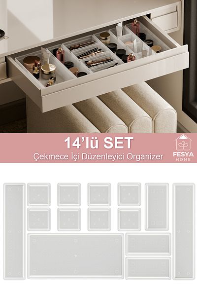 Fesya Home Origami Drawer Organizer Makeup, Kitchen, Office, Organizer Transparent 14Pcs 8K - 30 - 2B - 1XL