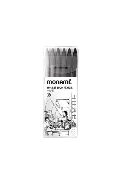 Monami 3000 Plus Pen Pigment Fine Liner Siyah-Gri Çizim Kalem Seti 6 Renk