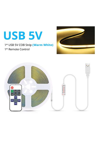 AIMENGTE 5m Warm White 5v Cob Led Strip High Density Ra90 320 Leds Warm Nature Cool White Flexible Ribbon Lin