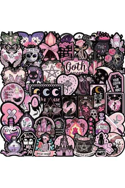 Choice 50pcs 10/30/50pcs Black Pink Gothic Style Magic Witch Cartoon Sticker Diy Phone Laptop Luggage Skate