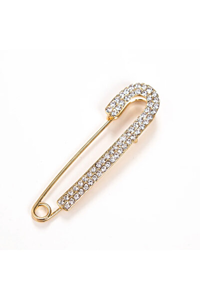 model aksesuar Yaka Iğnesi Iskoç Iğne Kristal Taş Detaylı Gold Broş